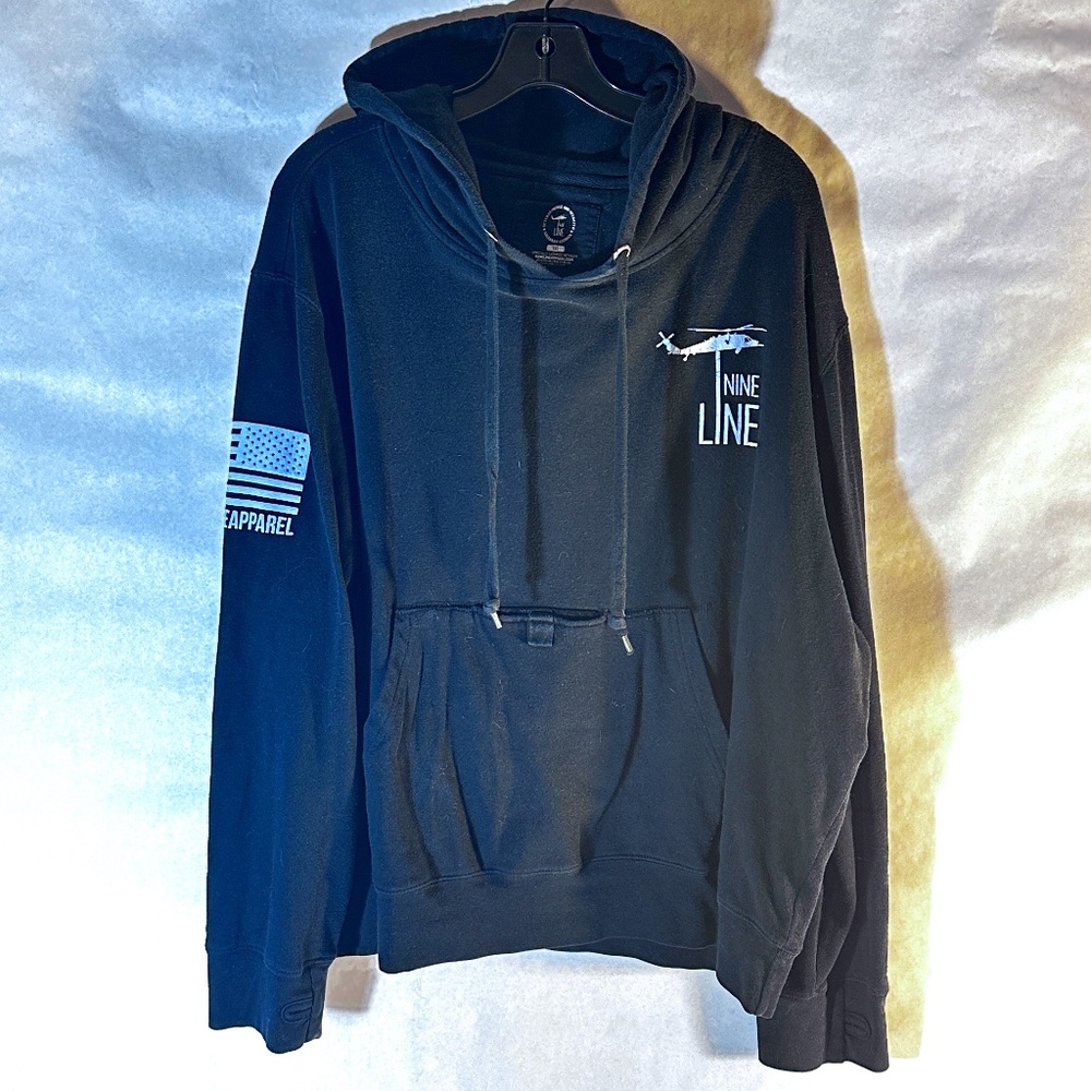 Nine Line Brother Black White Patriotic American Flag Black Hoodie Sweater